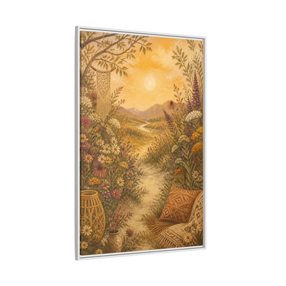 Side Mockup 7. Boho Wildflower Path shown as framed canvas print