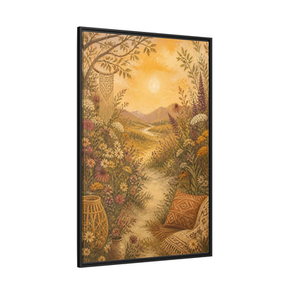 Side Mockup 12. Boho Wildflower Path shown as framed canvas print