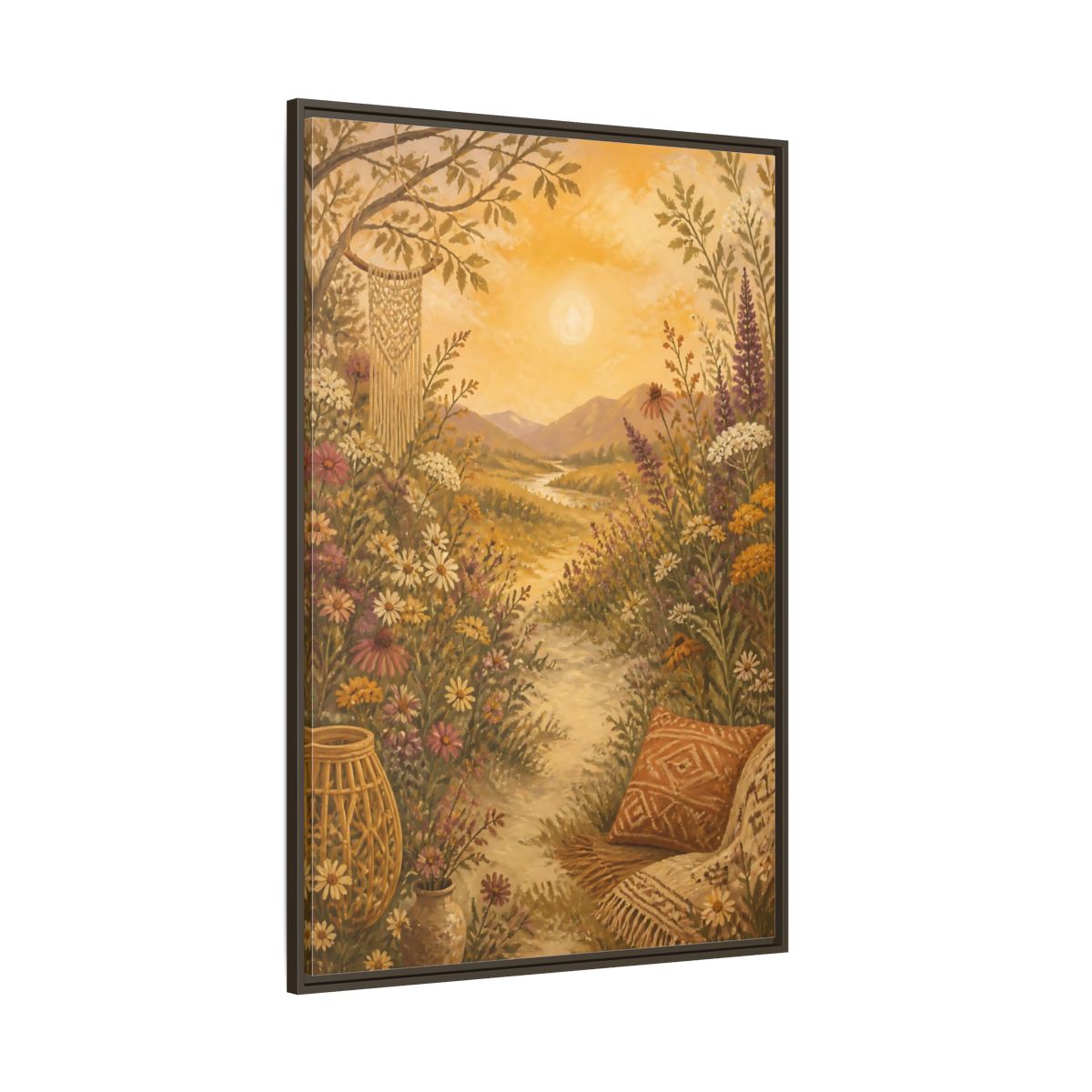 Side Mockup 8. Boho Wildflower Path shown as framed canvas print