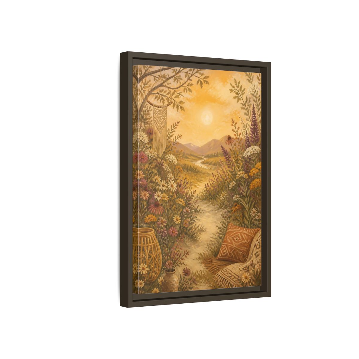 Side Mockup 5. Boho Wildflower Path shown as framed canvas print