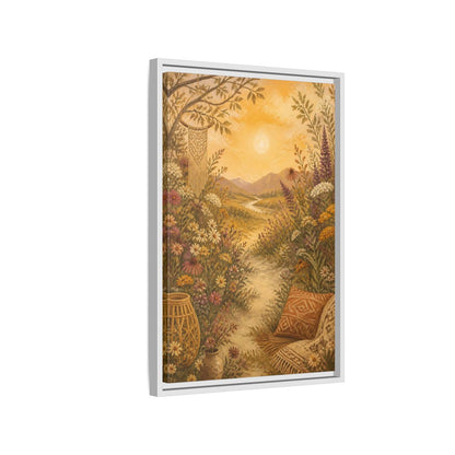 Side Mockup 1. Boho Wildflower Path shown as framed canvas print