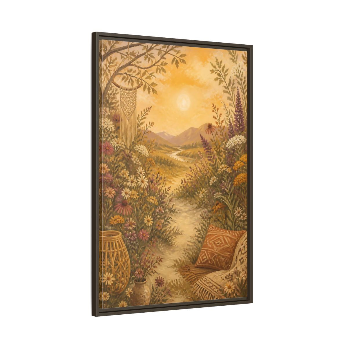 Main Mockup. Boho Wildflower Path shown as framed canvas print