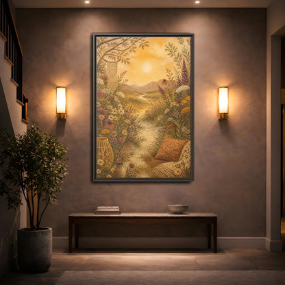 Mockup 2. Boho Wildflower Path shown as framed canvas print