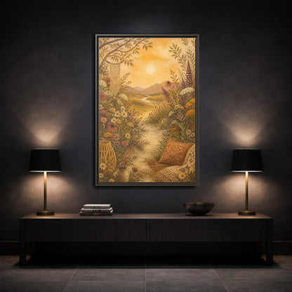 Mockup 3. Boho Wildflower Path shown as framed canvas print