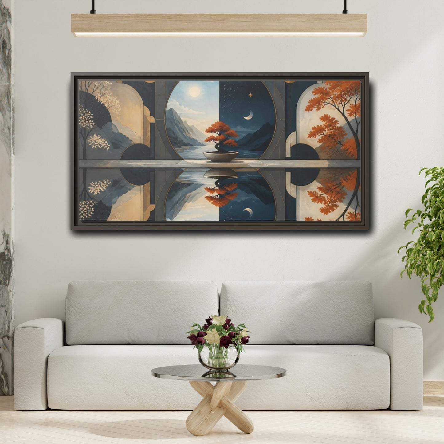 Mockup 2. Bonsai Day And Night shown as framed canvas print