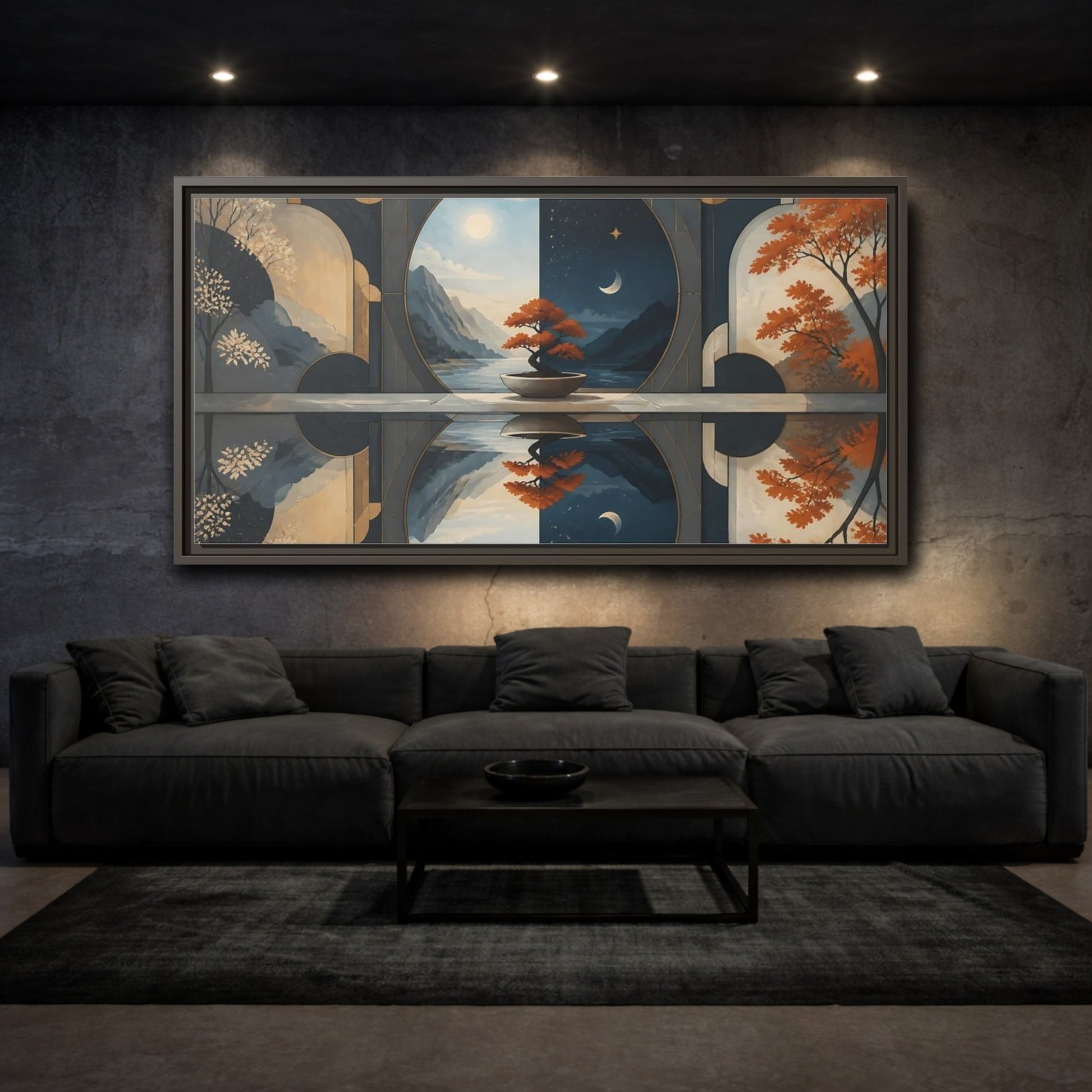Mockup 3. Bonsai Day And Night shown as framed canvas print
