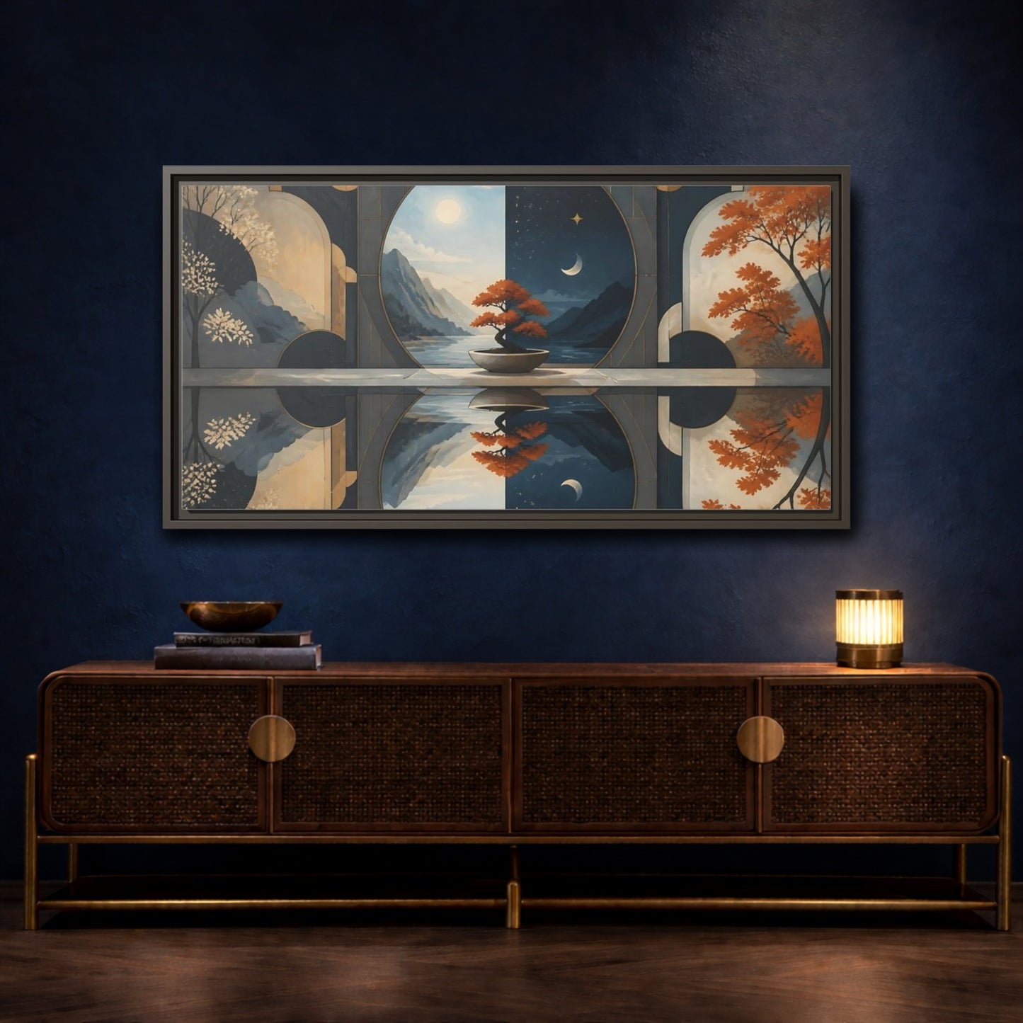 Mockup 4. Bonsai Day And Night shown as framed canvas print