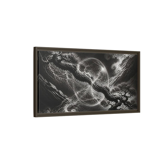 Main Mockup. Bonsai In Glass Orb shown as framed canvas print