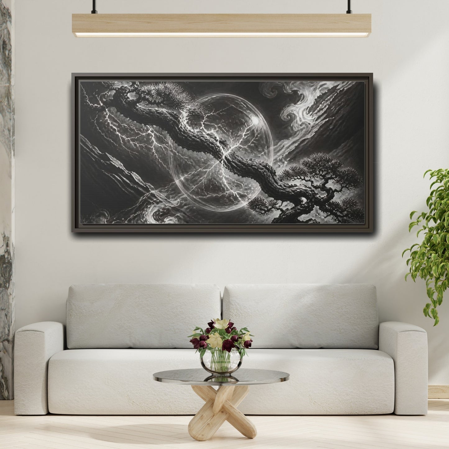 Mockup 2. Bonsai In Glass Orb shown as framed canvas print