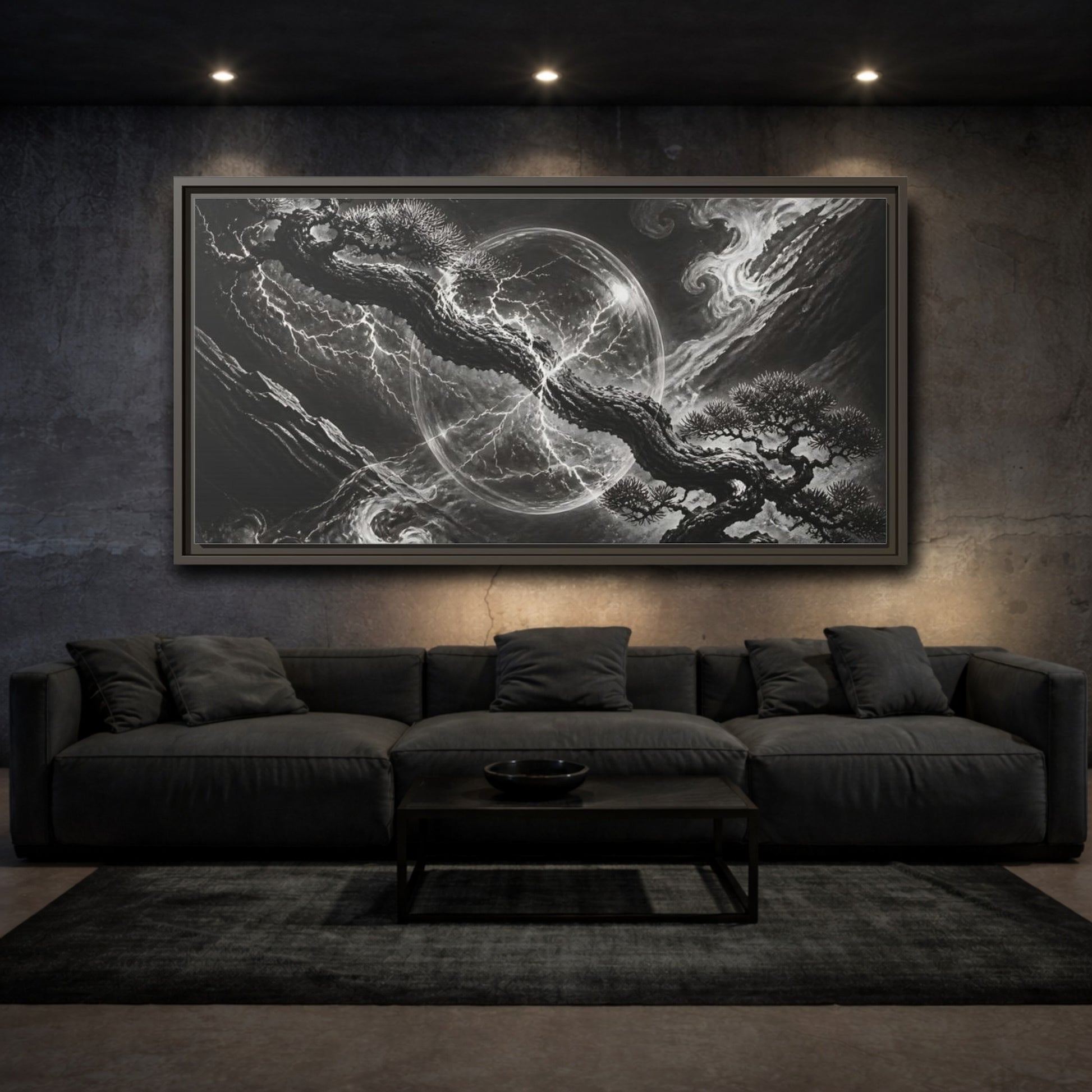 Mockup 3. Bonsai In Glass Orb shown as framed canvas print