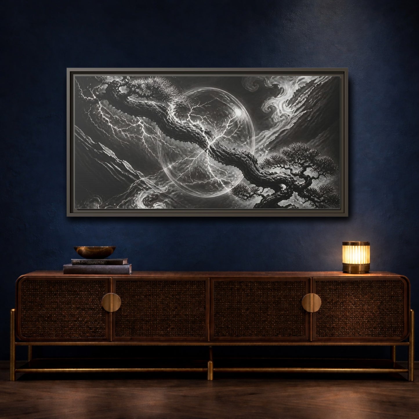 Mockup 4. Bonsai In Glass Orb shown as framed canvas print