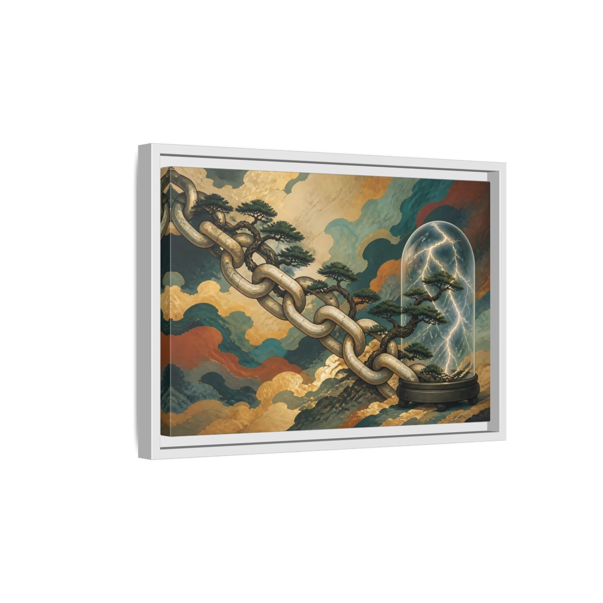 Side Mockup 4. Bonsai Lightning Dome shown as framed canvas print