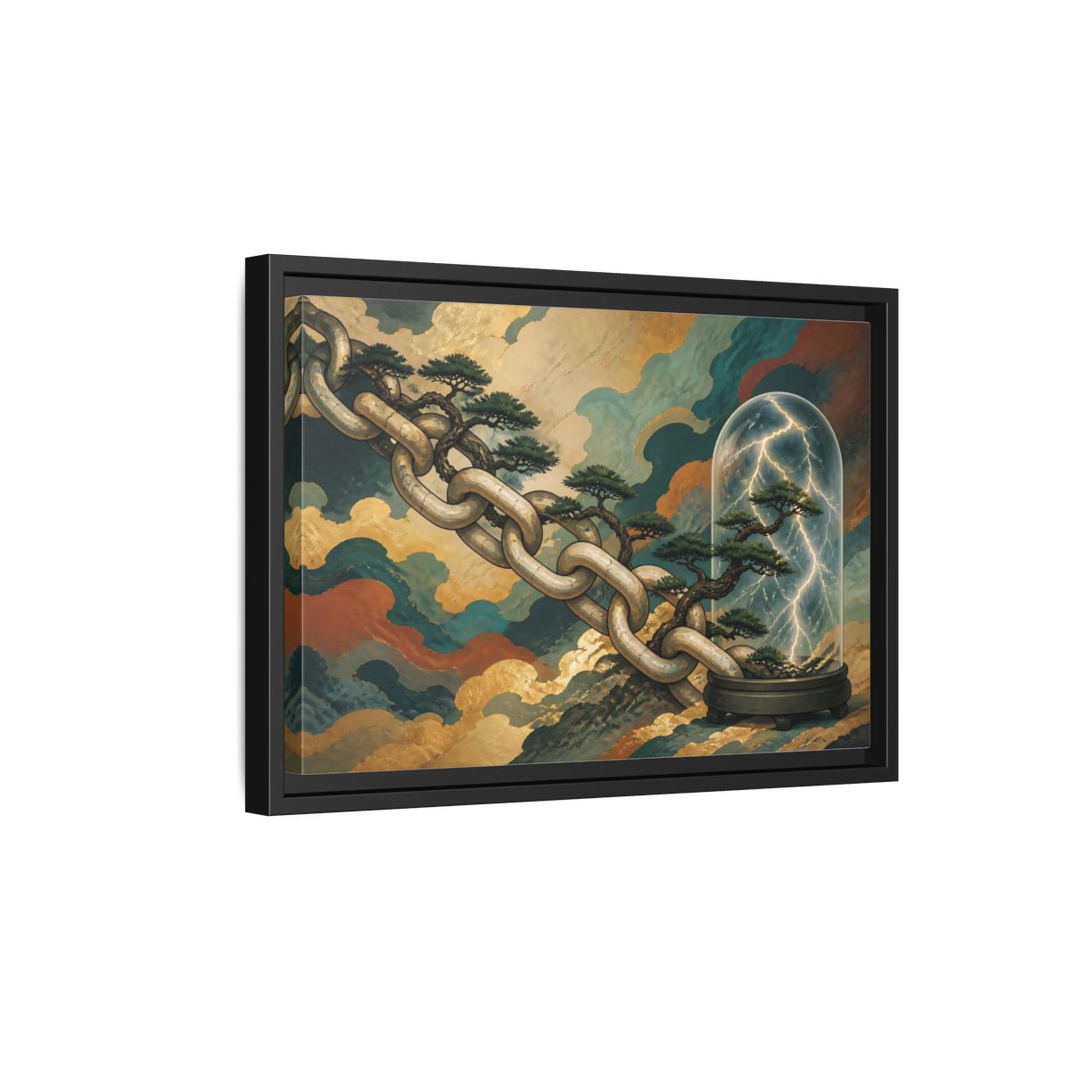 Side Mockup 6. Bonsai Lightning Dome shown as framed canvas print