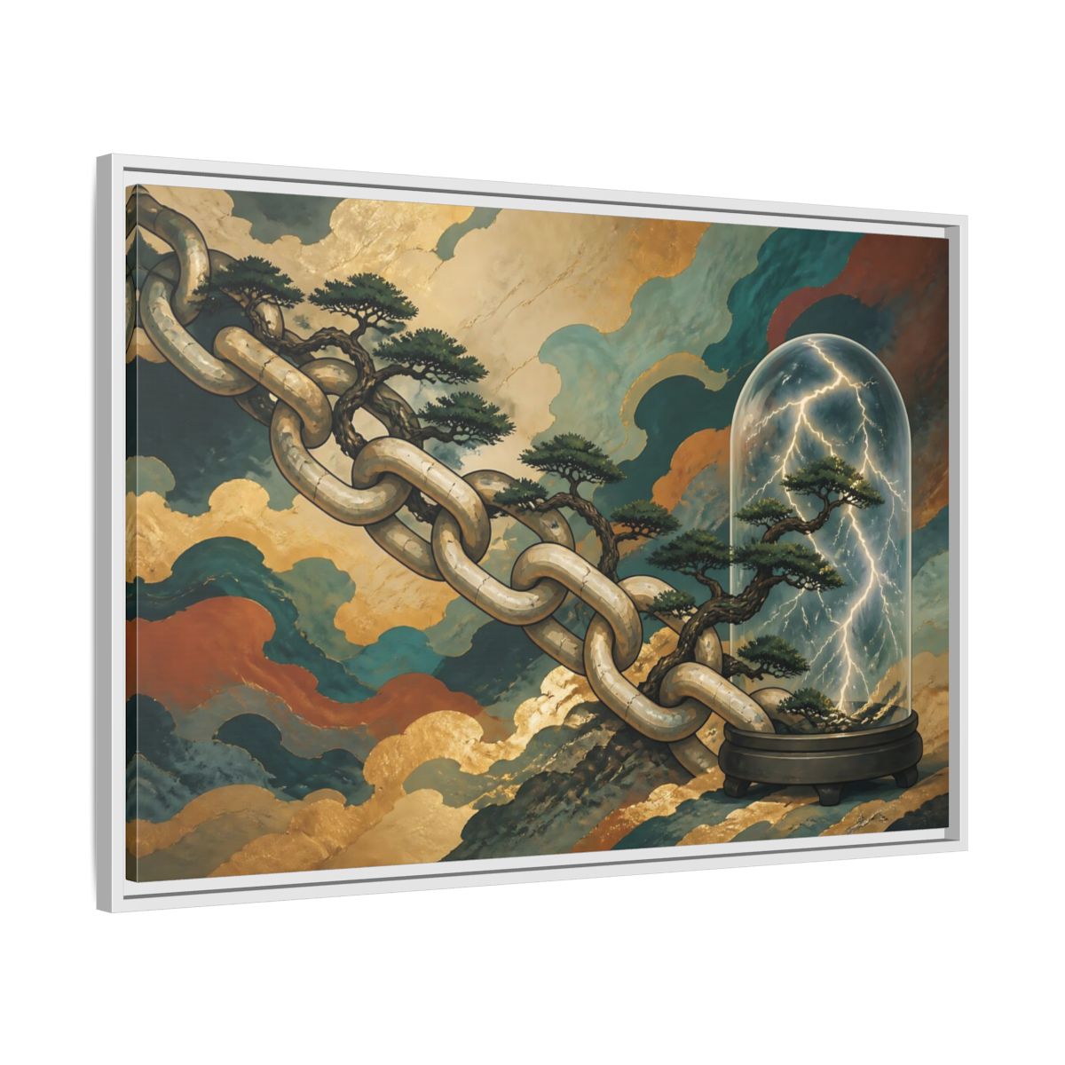 Side Mockup 9. Bonsai Lightning Dome shown as framed canvas print