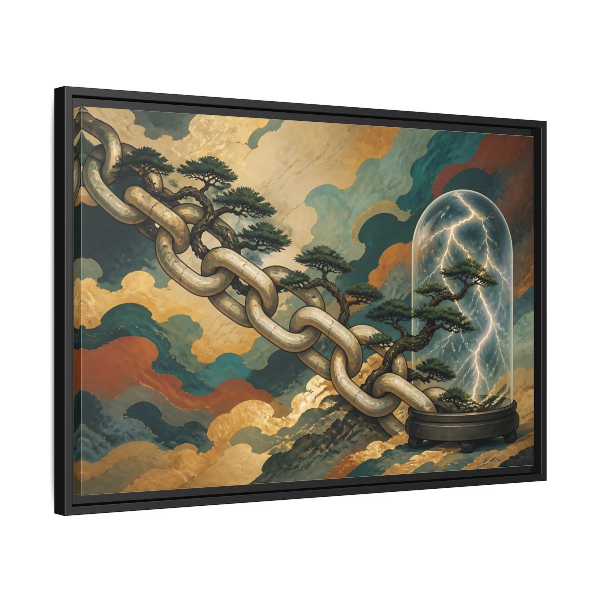 Side Mockup 14. Bonsai Lightning Dome shown as framed canvas print