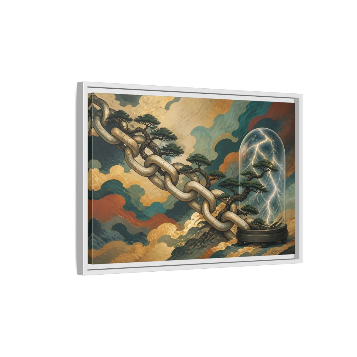 Side Mockup 1. Bonsai Lightning Dome shown as framed canvas print