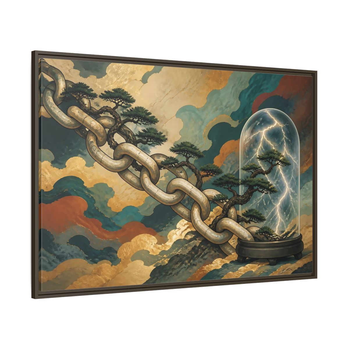 Side Mockup 8. Bonsai Lightning Dome shown as framed canvas print