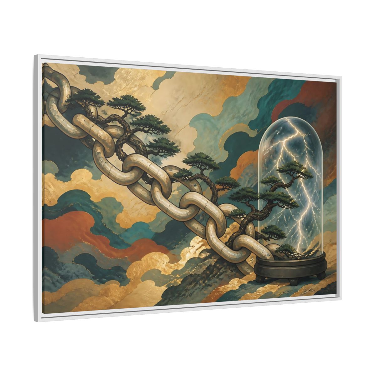 Side Mockup 7. Bonsai Lightning Dome shown as framed canvas print