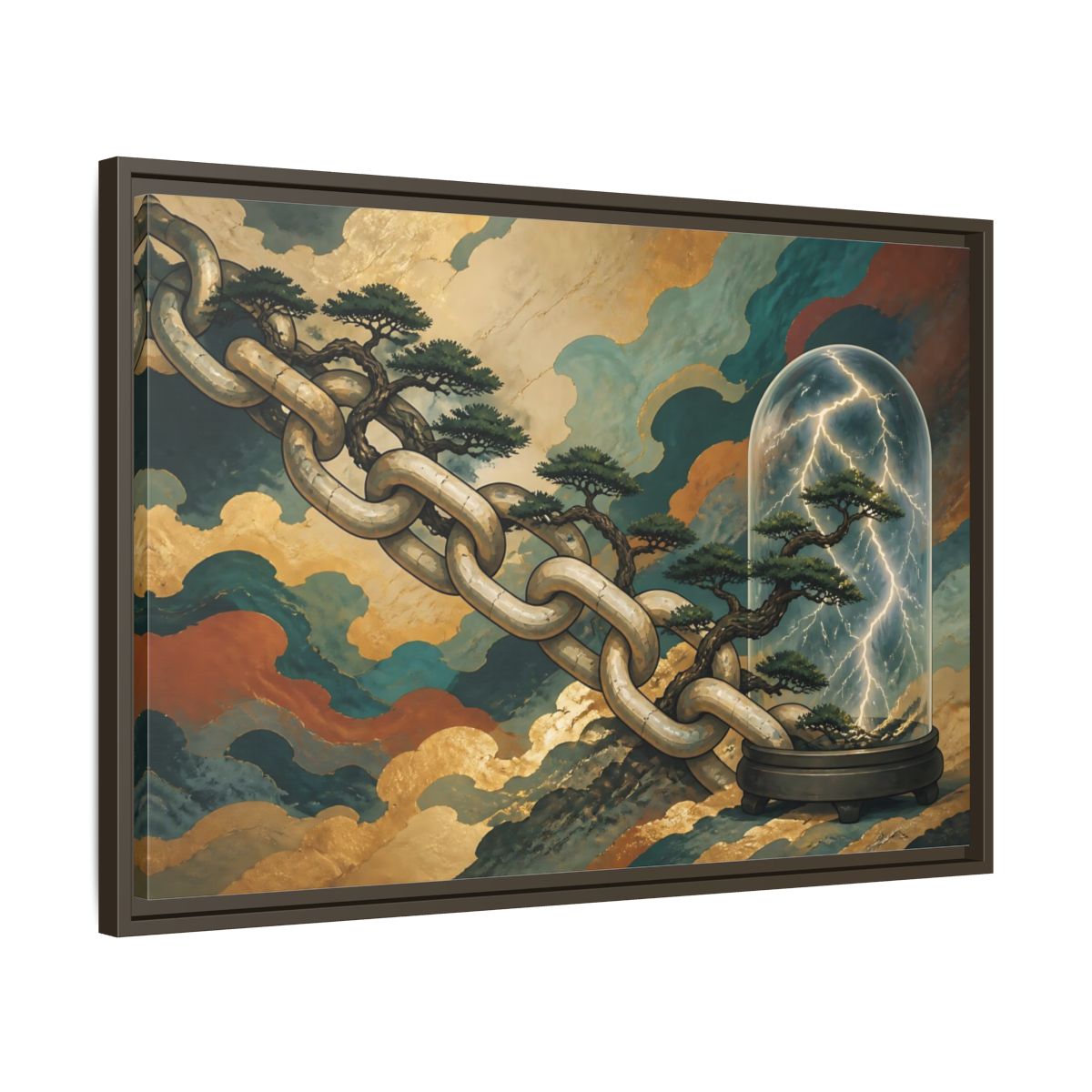 Side Mockup 11. Bonsai Lightning Dome shown as framed canvas print