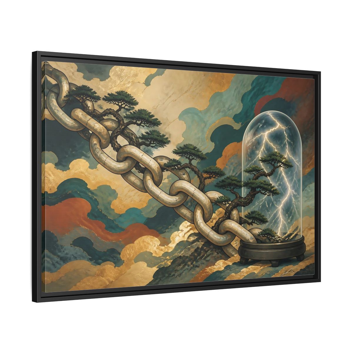 Side Mockup 13. Bonsai Lightning Dome shown as framed canvas print