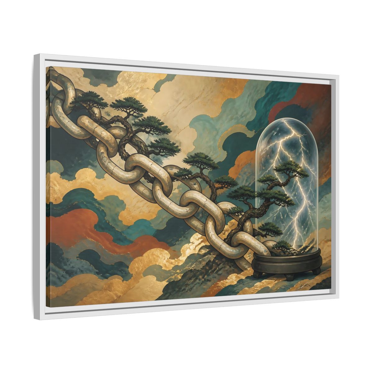 Side Mockup 10. Bonsai Lightning Dome shown as framed canvas print