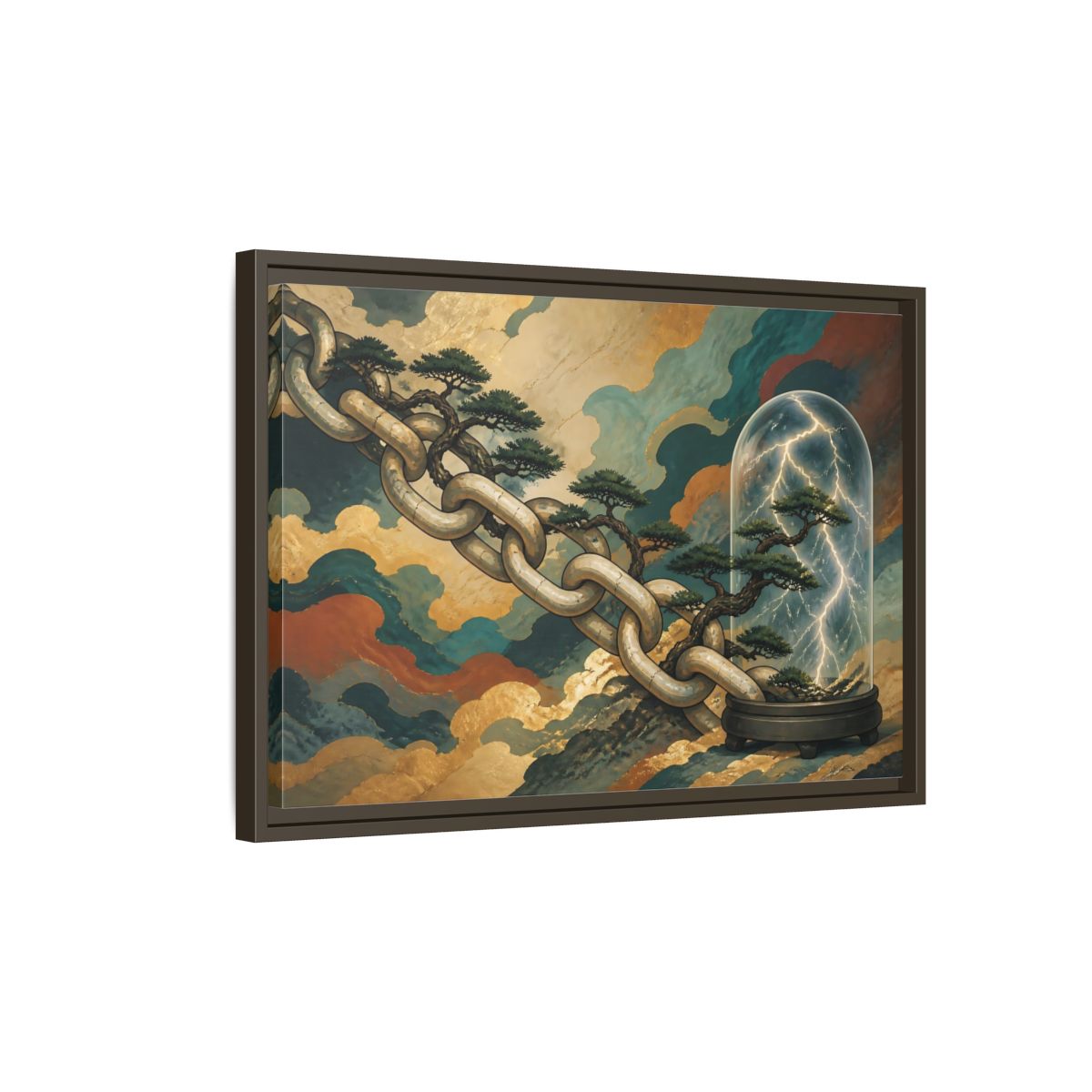 Side Mockup 2. Bonsai Lightning Dome shown as framed canvas print