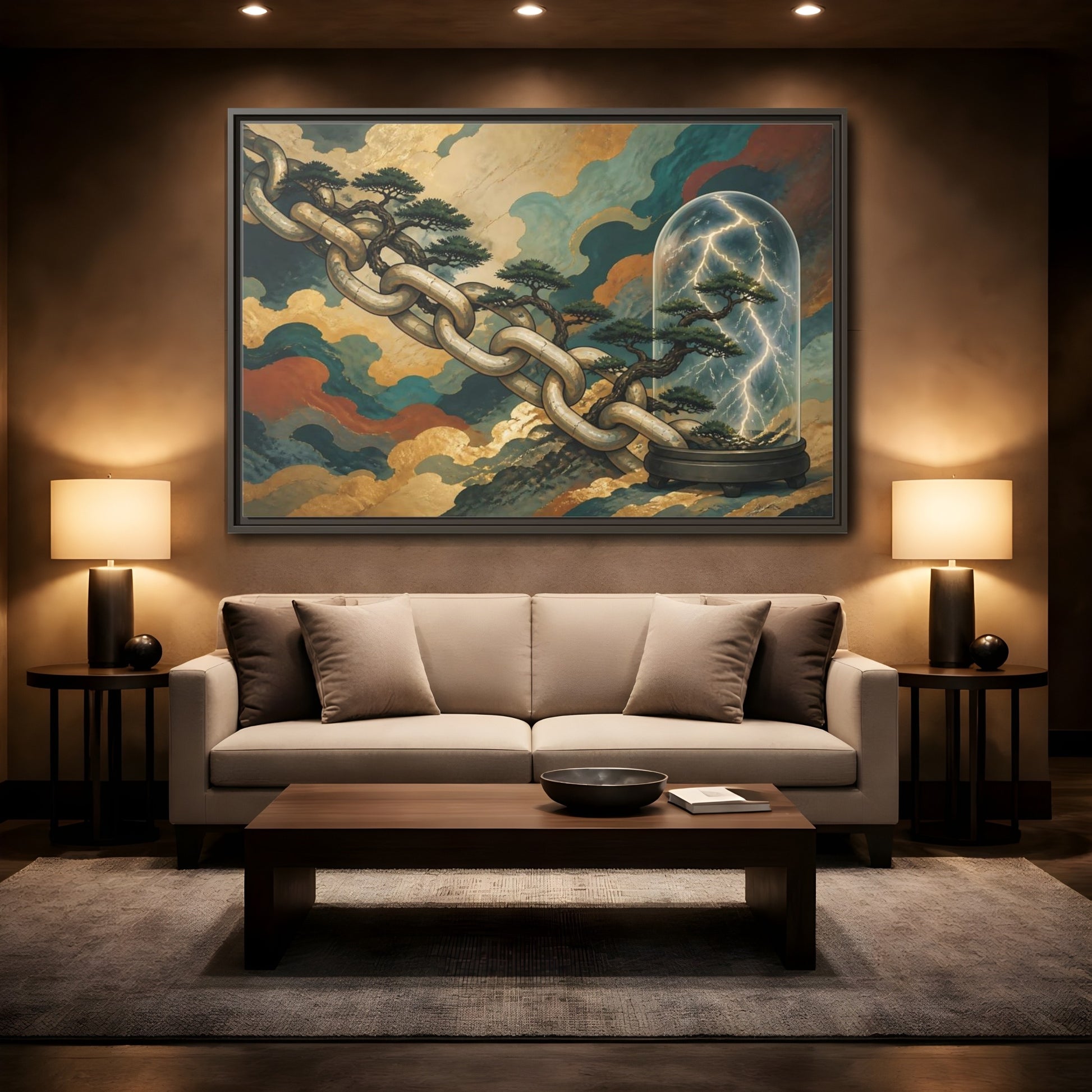 Mockup 2. Bonsai Lightning Dome shown as framed canvas print