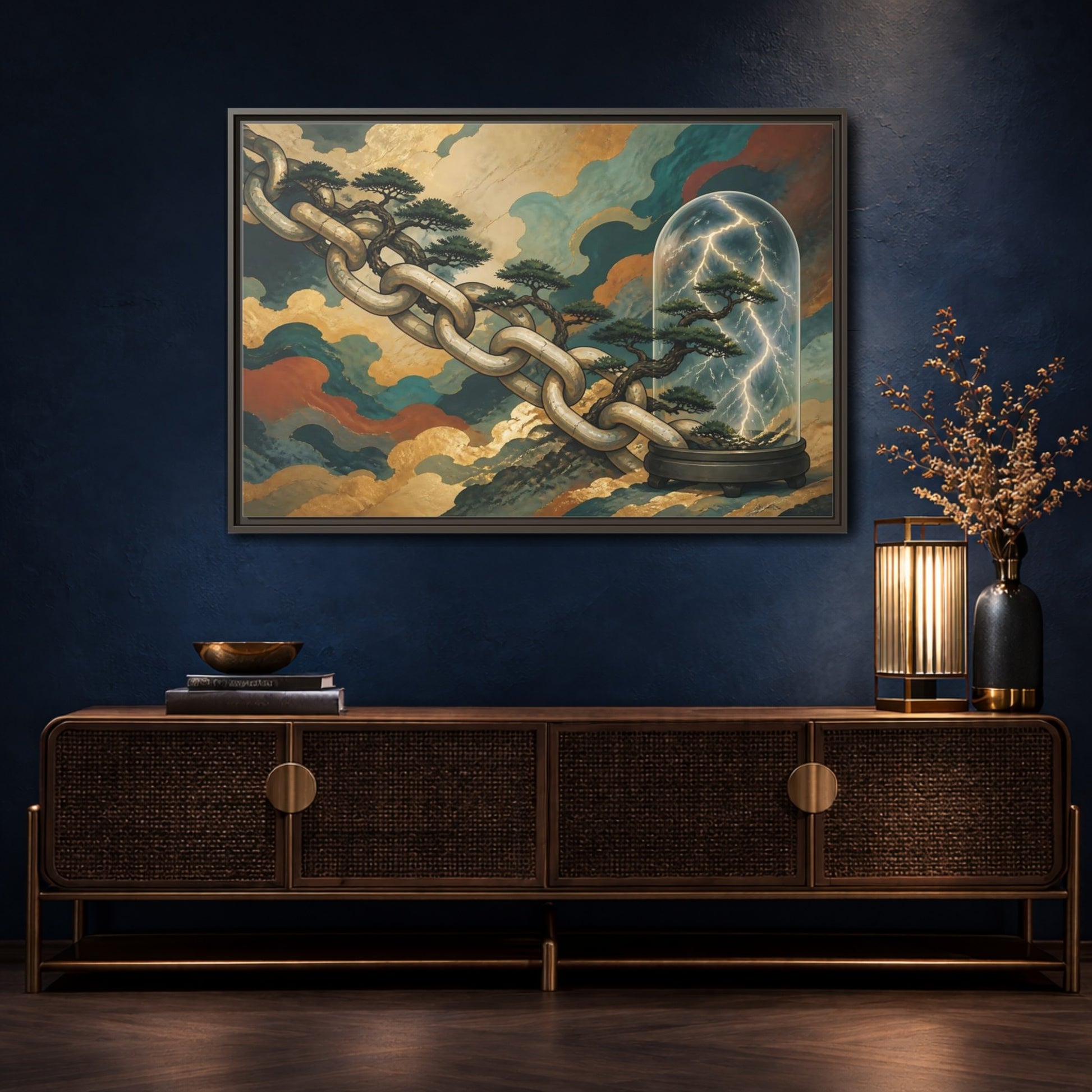 Mockup 4. Bonsai Lightning Dome shown as framed canvas print