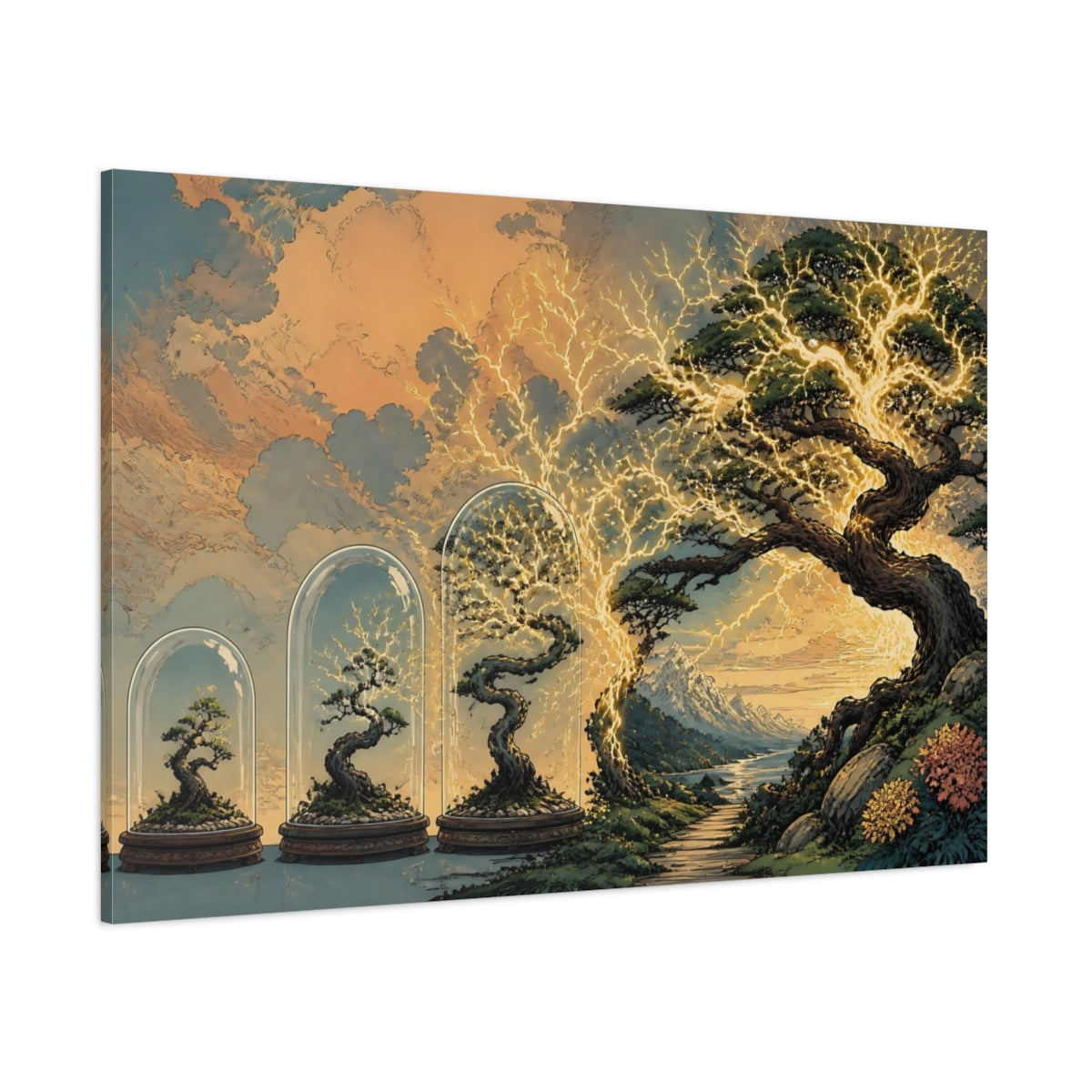 Side Mockup 1. Bonsai Lightning Evolution shown as canvas print