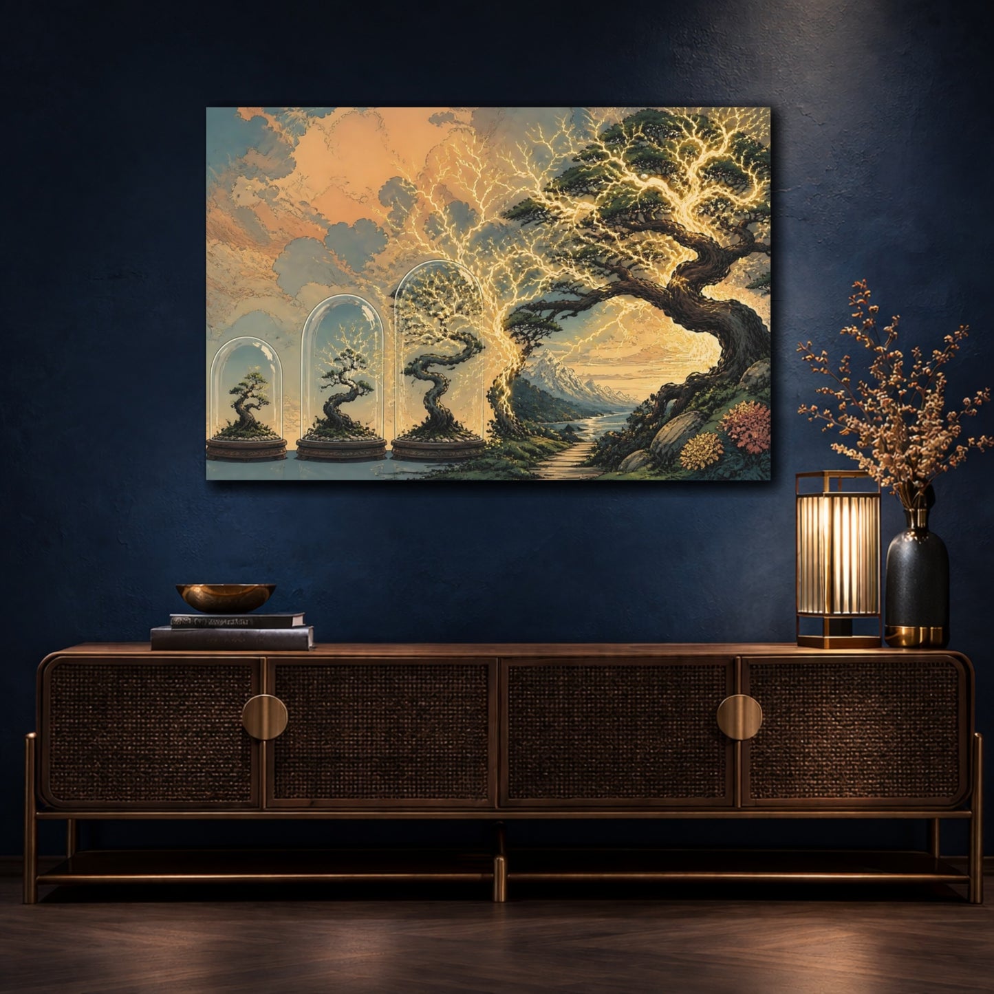 Mockup 4. Bonsai Lightning Evolution shown as canvas print