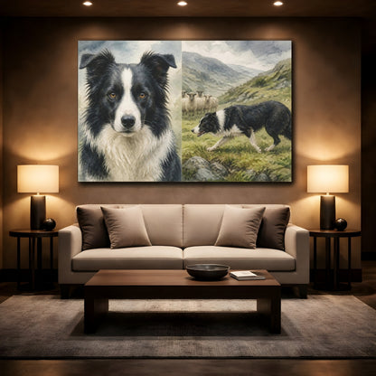 Mockup 2. Border Collie Pets Pasture shown as canvas print