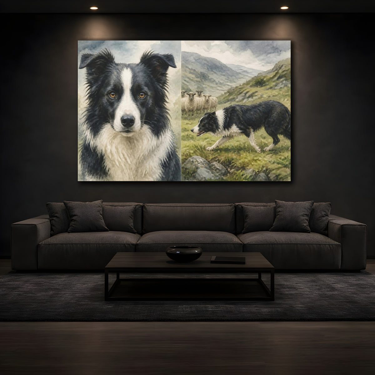 Mockup 3. Border Collie Pets Pasture shown as canvas print