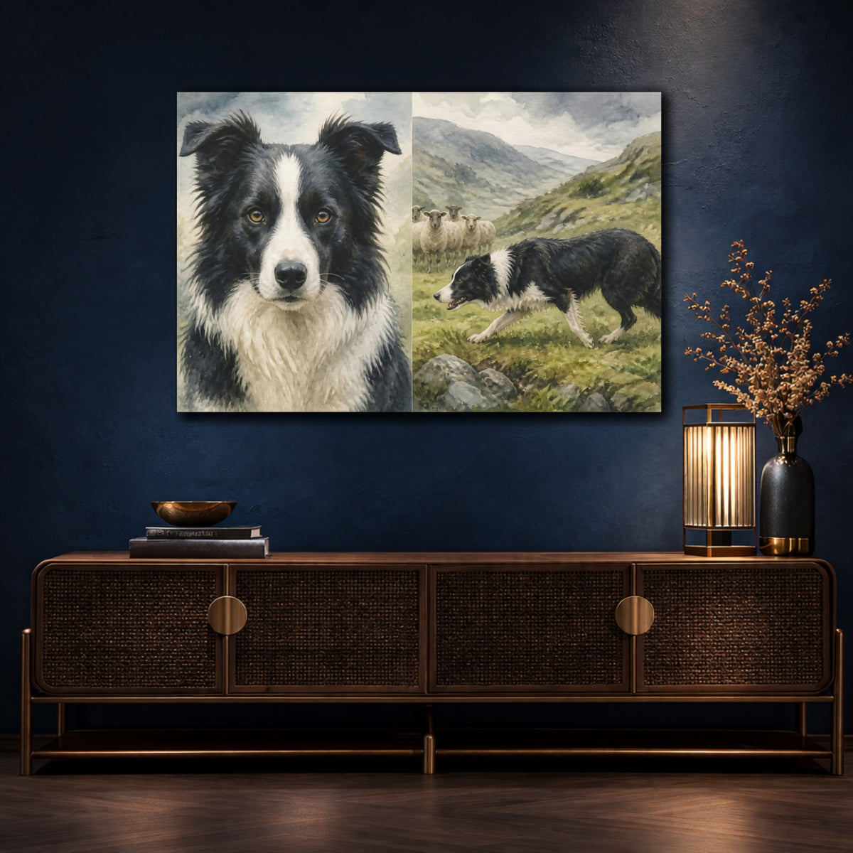 Mockup 4. Border Collie Pets Pasture shown as canvas print