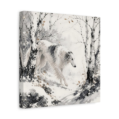 Side Mockup 8. Borzoi Pets In Snow shown as canvas print
