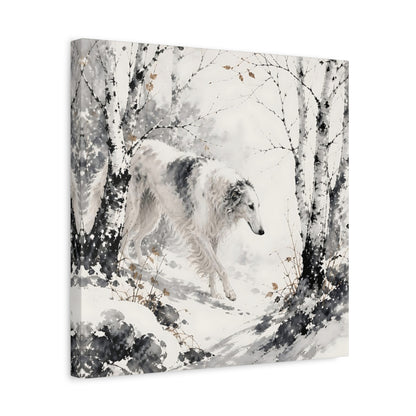 Side Mockup 6. Borzoi Pets In Snow shown as canvas print