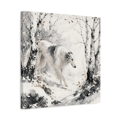 Side Mockup 5. Borzoi Pets In Snow shown as canvas print
