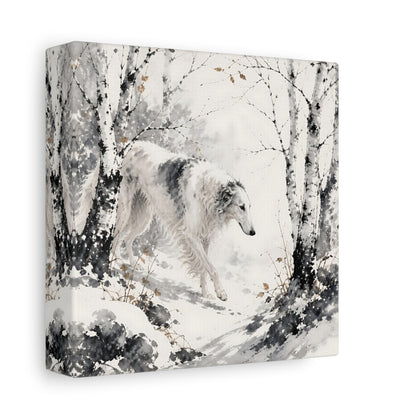 Side Mockup 2. Borzoi Pets In Snow shown as canvas print