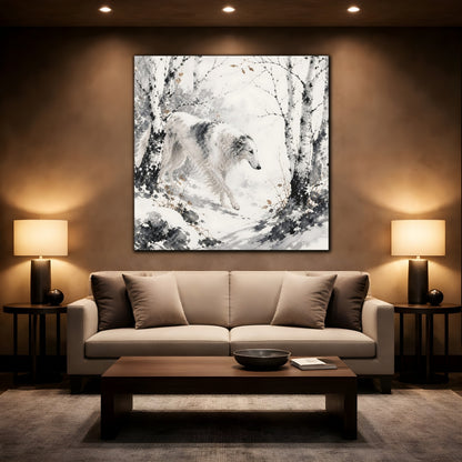 Mockup 2. Borzoi Pets In Snow shown as canvas print