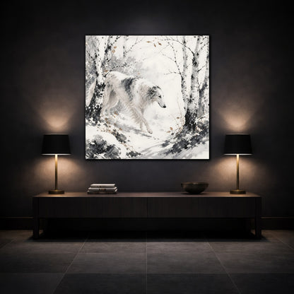Mockup 3. Borzoi Pets In Snow shown as canvas print
