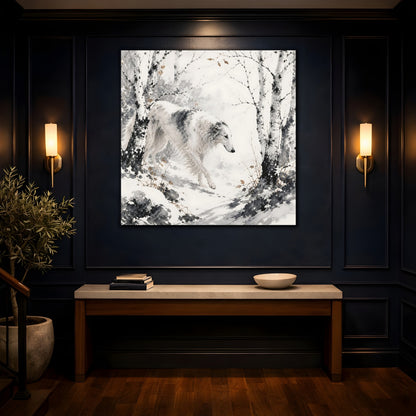Mockup 4. Borzoi Pets In Snow shown as canvas print