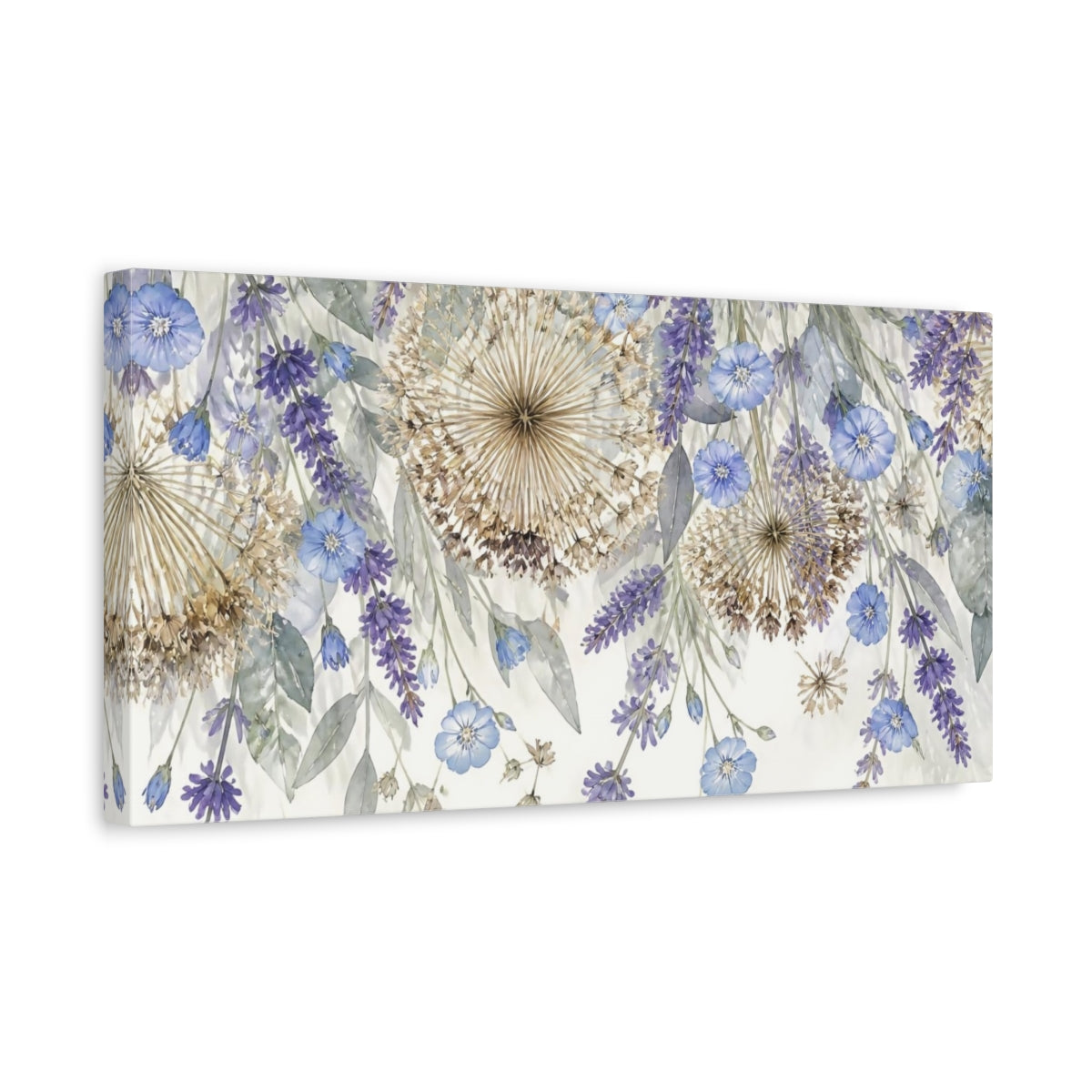 Side Mockup 3. Botanical Allium & Lavender Study shown as canvas print