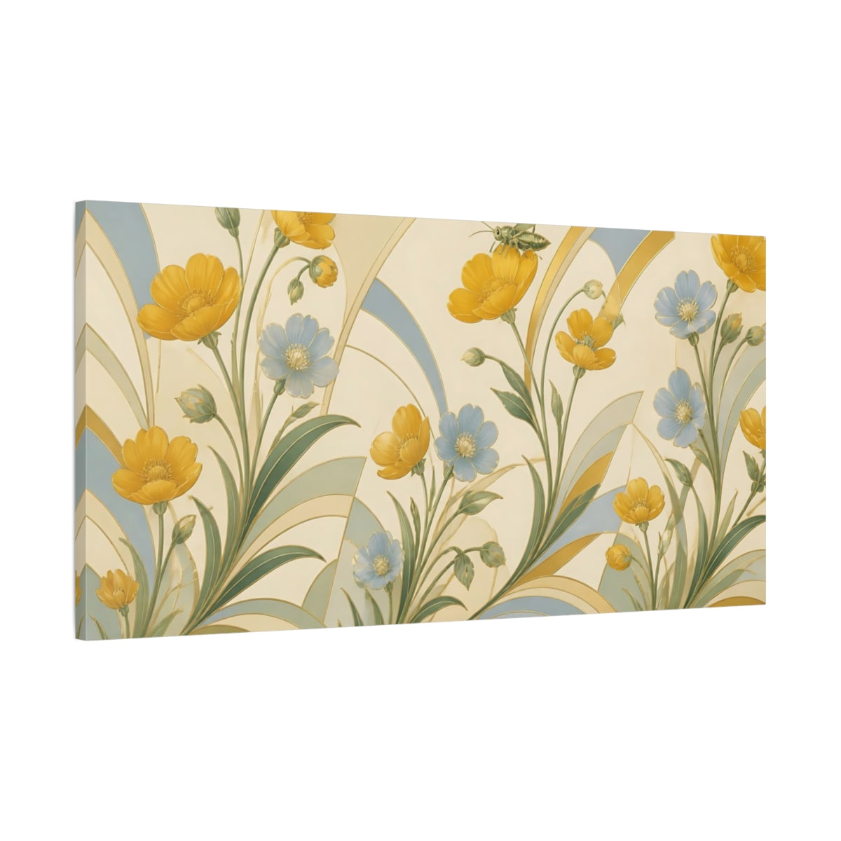 Main Mockup. Botanical Buttercups And Grasshopper shown as canvas print