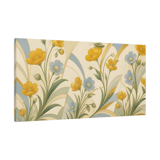 Main Mockup. Botanical Buttercups And Grasshopper shown as canvas print