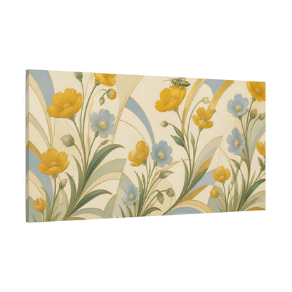 Side Mockup 2. Botanical Buttercups And Grasshopper shown as canvas print
