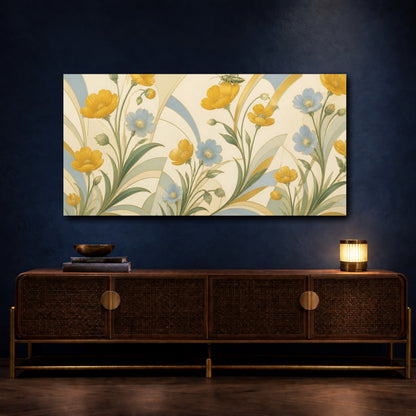 Mockup 4. Botanical Buttercups And Grasshopper shown as canvas print