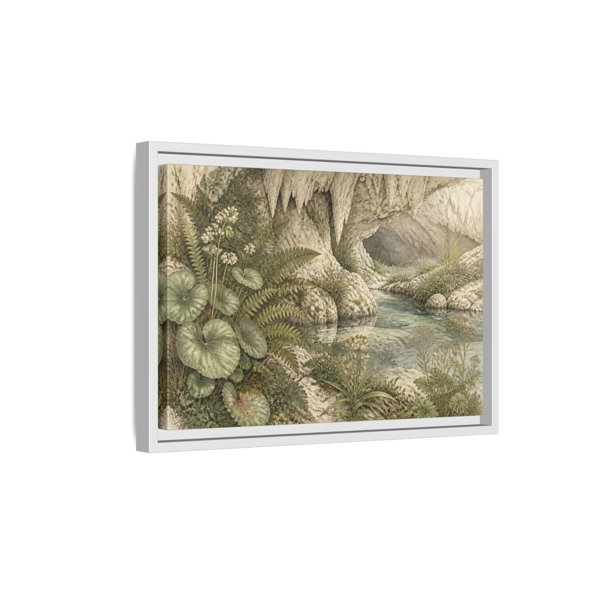Side Mockup 4. Botanical Cave Spring shown as framed canvas print