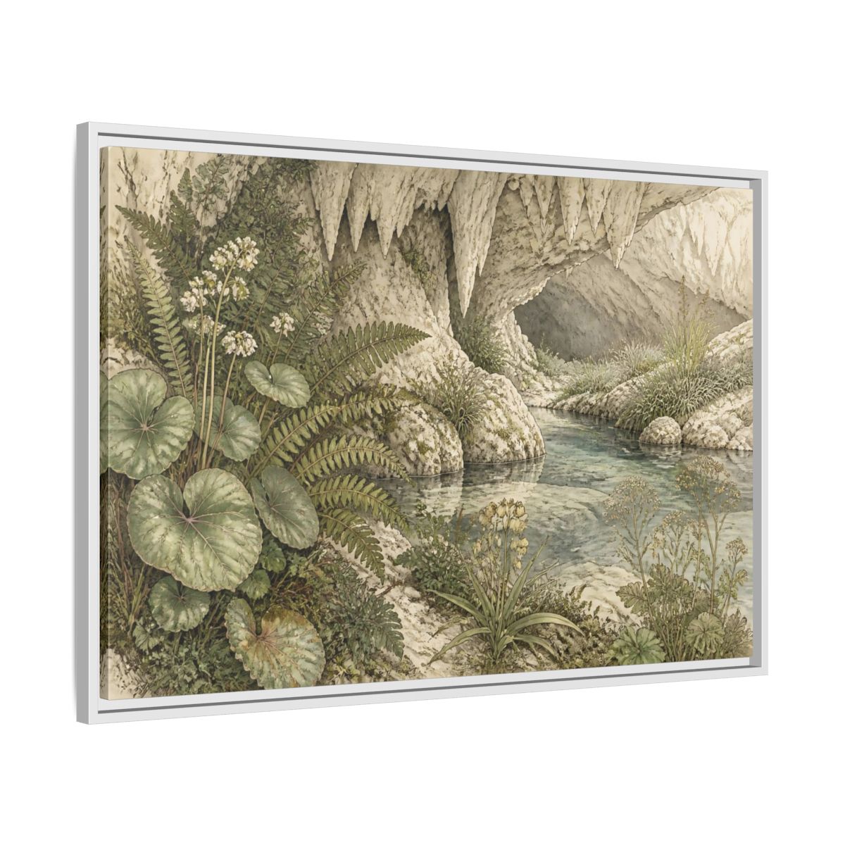 Side Mockup 9. Botanical Cave Spring shown as framed canvas print