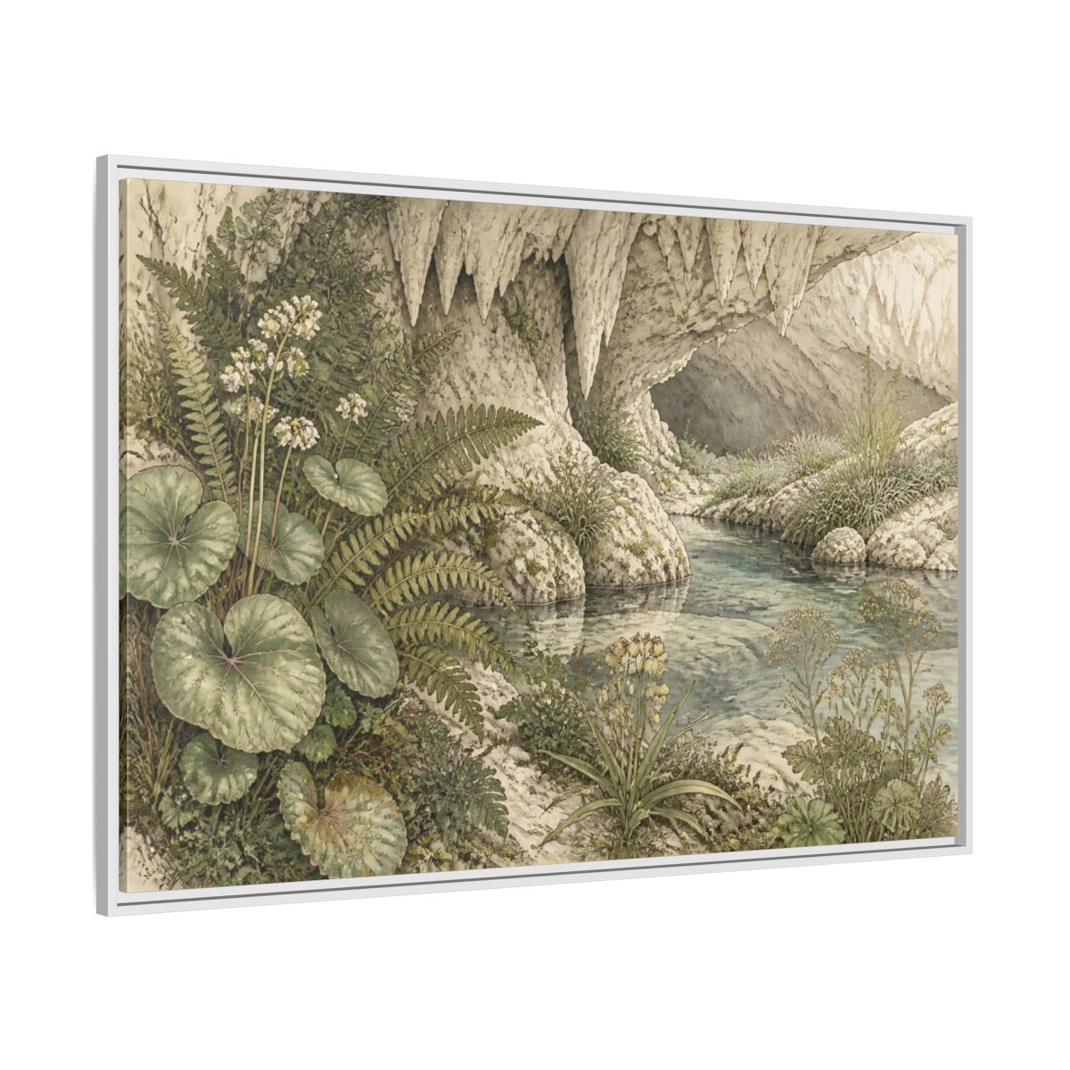 Side Mockup 7. Botanical Cave Spring shown as framed canvas print
