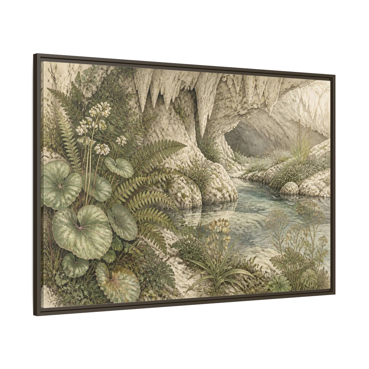 Side Mockup 8. Botanical Cave Spring shown as framed canvas print