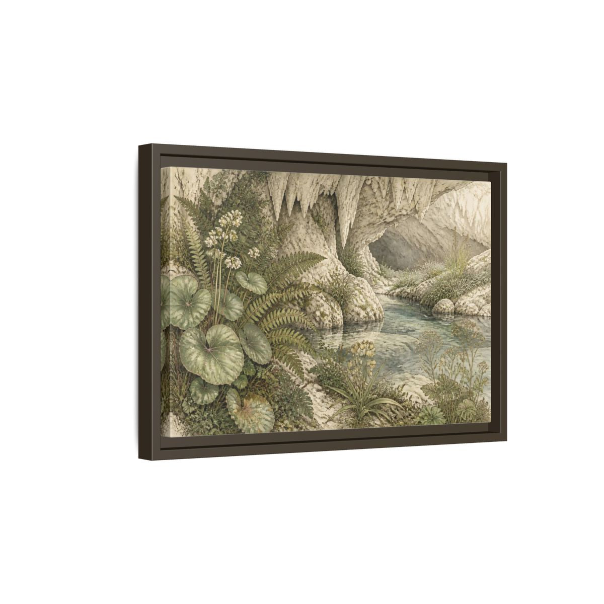 Side Mockup 5. Botanical Cave Spring shown as framed canvas print